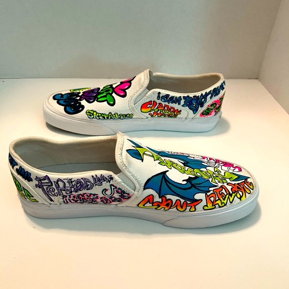 VANS Slip On Multicolor Custom Art Canvas Low Top Shoes - Picture 8 of 9